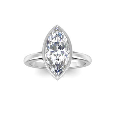 2 Ct Marquise Moissanite & .22 Ctw Lab Diamond Crown Hidden Halo Bezel Engagement Ring
