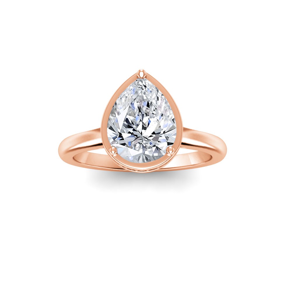 1.5 Ct Pear Lab Diamond & .22 Ctw Crown Hidden Halo Bezel Engagement Ring