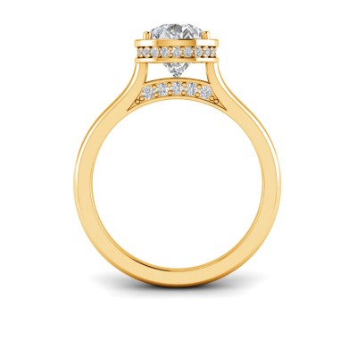 2.5 Ct Pear Lab Diamond & .22 Ctw Crown Hidden Halo Bezel Engagement Ring