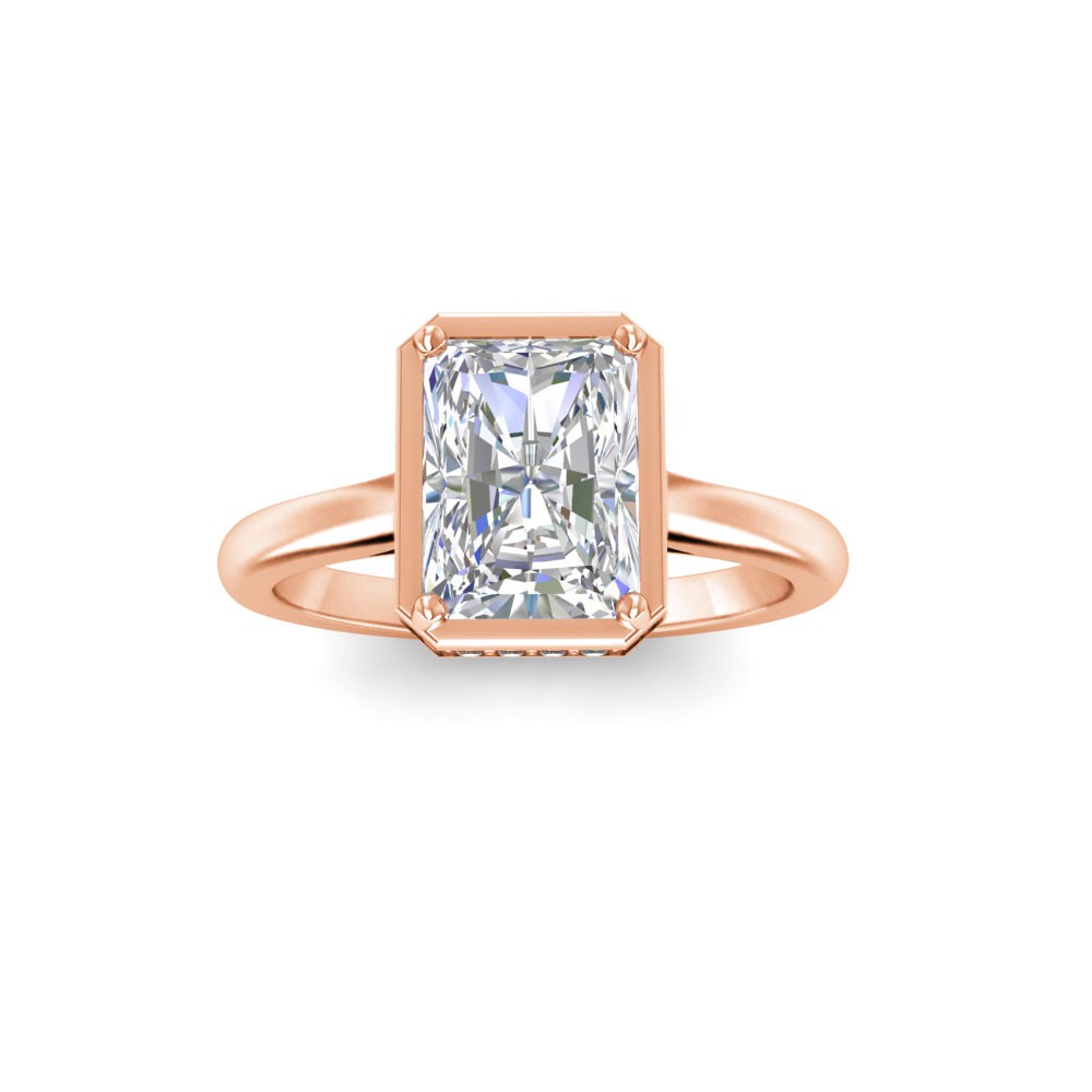 5 Ct Princess Premium Lab Diamond & .22 Ctw Crown Hidden Halo Bezel Engagement Ring