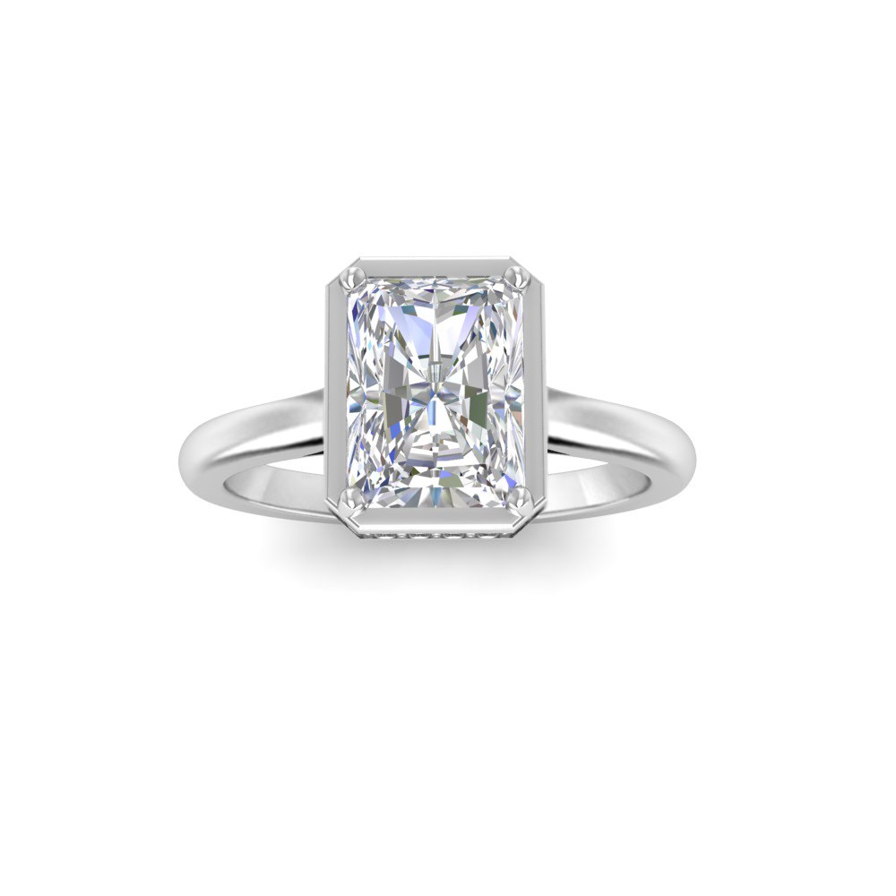 2 Ct Radiant CZ & .22 Ctw Crown Hidden Halo Bezel Engagement Ring