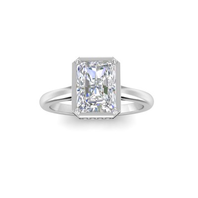 2 Ct Radiant CZ & .22 Ctw Crown Hidden Halo Bezel Engagement Ring