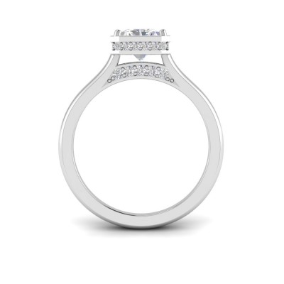 2 Ct Radiant CZ & .22 Ctw Crown Hidden Halo Bezel Engagement Ring