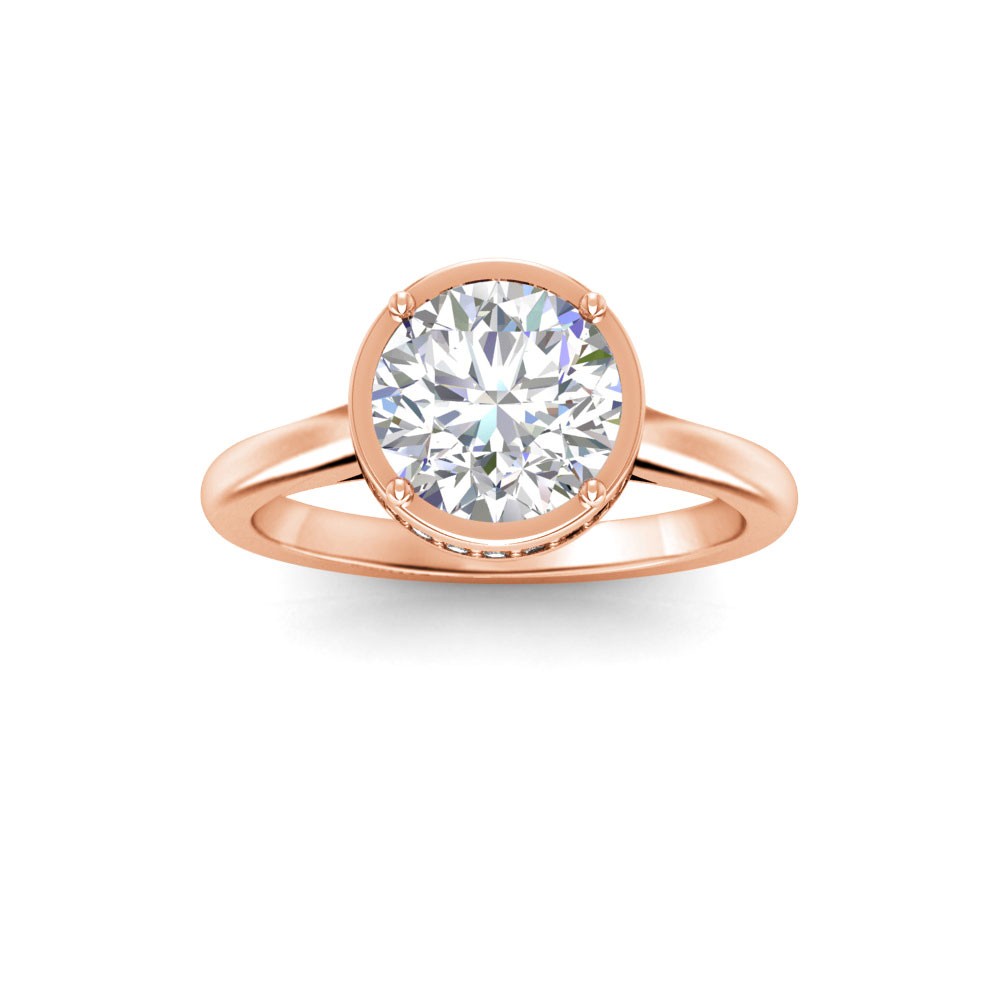 3 Ct Round CZ & .22 Ctw Crown Hidden Halo Bezel Engagement Ring