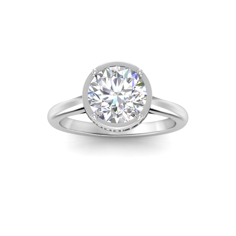 1 Ct Round Moissanite & .22 Ctw Lab Diamond Crown Hidden Halo Bezel Engagement Ring