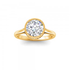3 Ct Round Lab Diamond & .22 Ctw Crown Hidden Halo Bezel Engagement Ring