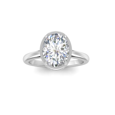 2 Ct Oval CZ & .22 Ctw Crown Hidden Halo Bezel Engagement Ring
