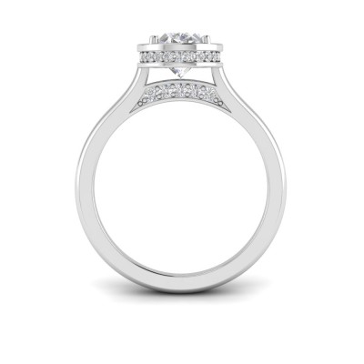 2 Ct Oval CZ & .22 Ctw Crown Hidden Halo Bezel Engagement Ring