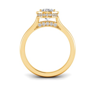 2 Ct Oval Lab Diamond & .22 Ctw Crown Hidden Halo Bezel Engagement Ring