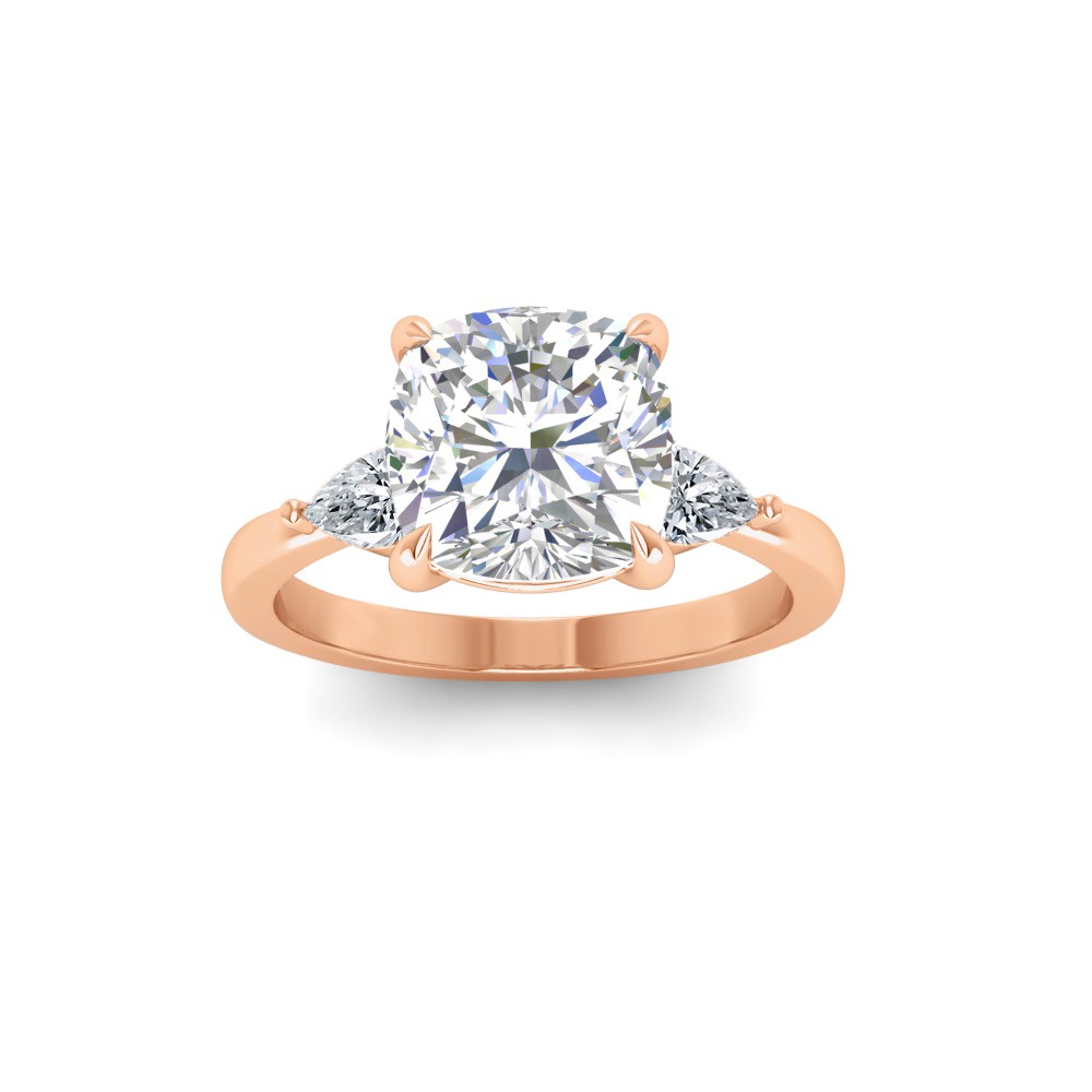 3 Ct Cushion Premium Lab Diamond & .40 Ctw Three Stone Whisper Engagement Ring