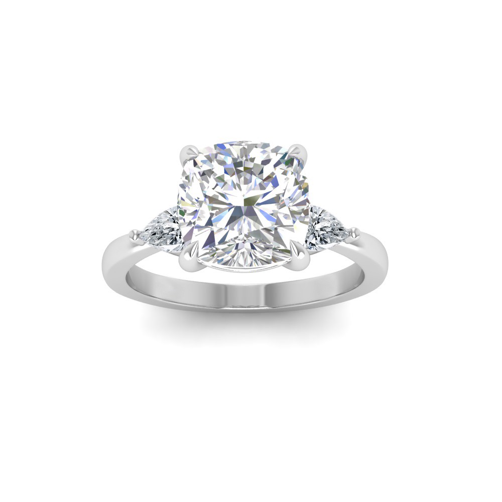 1 Ct Cushion Moissanite & .40 Ctw Lab Diamond Three Stone Whisper Engagement Ring