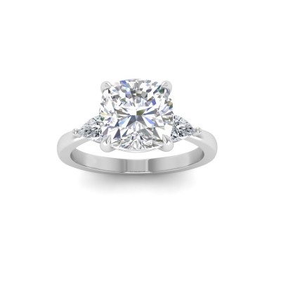 1 Ct Cushion Moissanite & .40 Ctw Lab Diamond Three Stone Whisper Engagement Ring