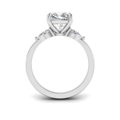 1 Ct Cushion Moissanite & .40 Ctw Lab Diamond Three Stone Whisper Engagement Ring