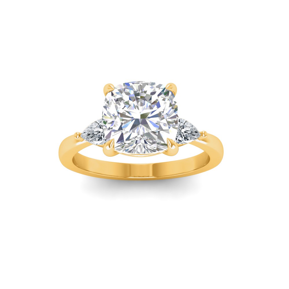 2.5 Ct Cushion Lab Diamond & .40 Ctw Three Stone Whisper Engagement Ring