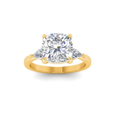 2.5 Ct Cushion Lab Diamond & .40 Ctw Three Stone Whisper Engagement Ring