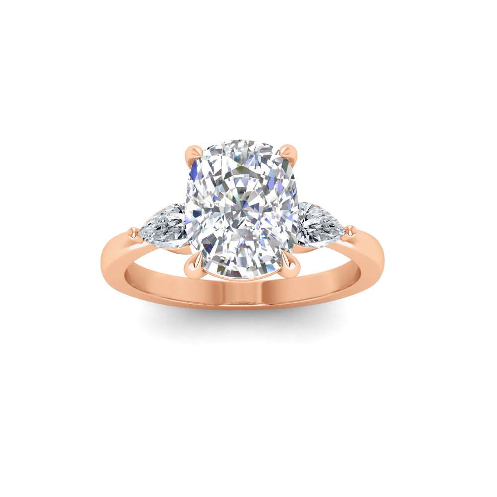 3.5 Ct Elongated Cushion Lab Diamond & .40 Ctw Three Stone Whisper Engagement Ring