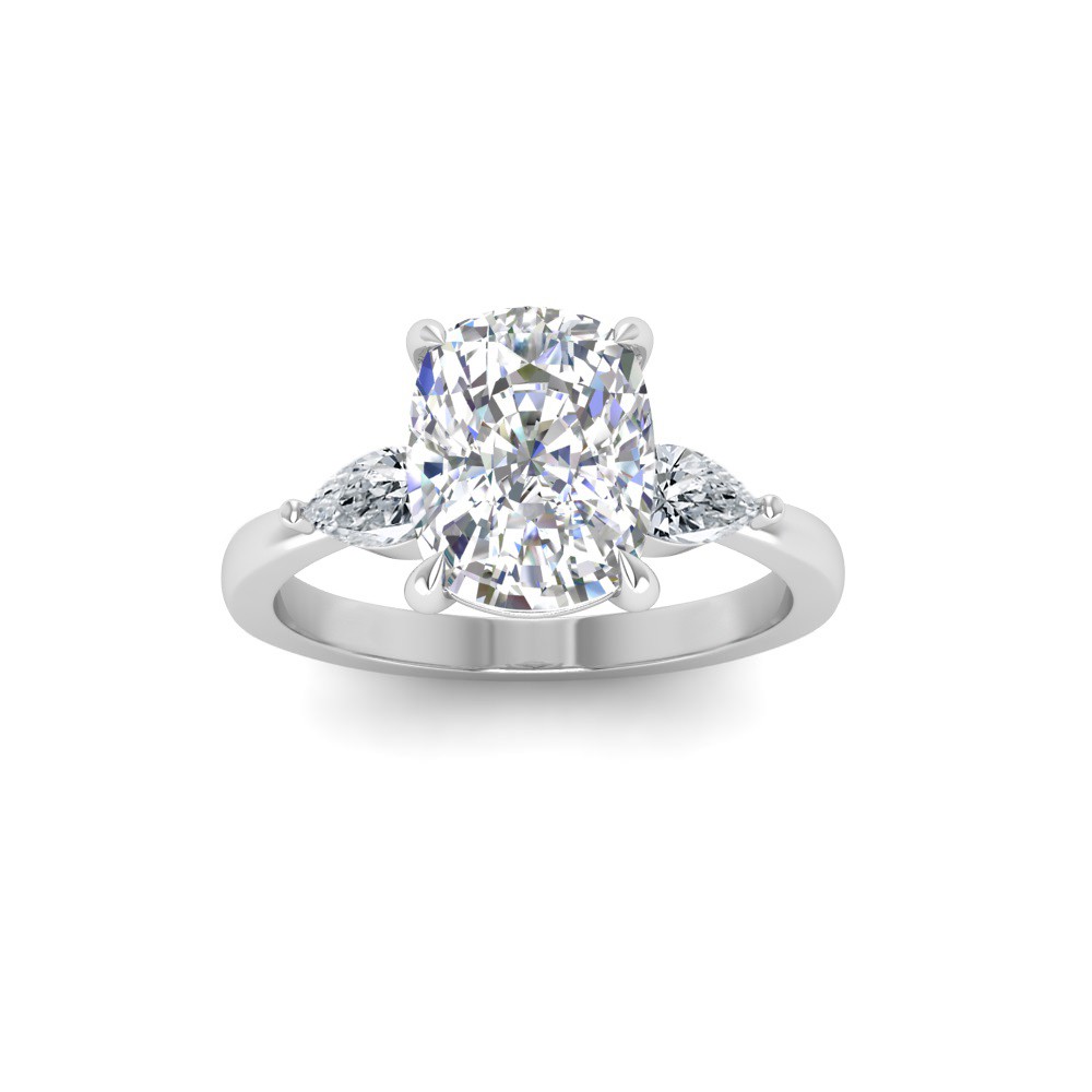 2.5 Ct Elongated Cushion Lab Diamond & .40 Ctw Three Stone Whisper Engagement Ring