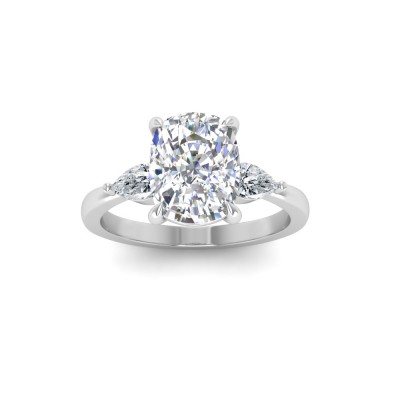 1 Ct Elongated Cushion Moissanite & .40 Ctw Lab Diamond Three Stone Whisper Engagement Ring