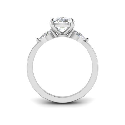 1 Ct Elongated Cushion Moissanite & .40 Ctw Lab Diamond Three Stone Whisper Engagement Ring