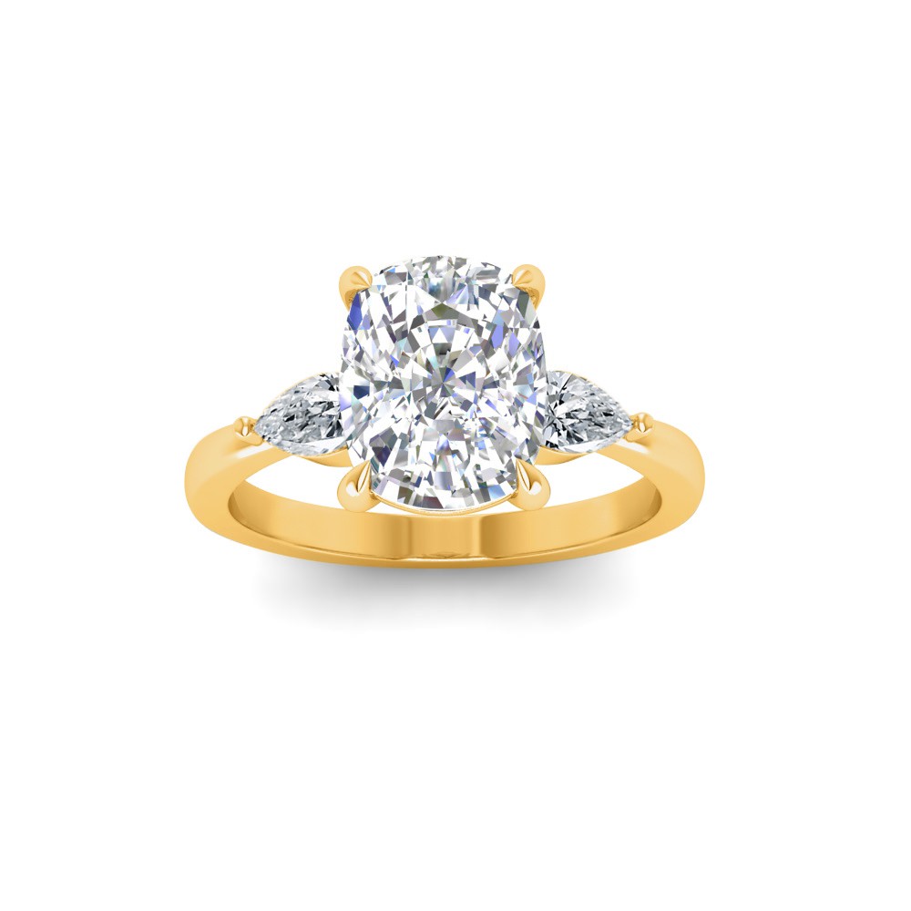 2 Ct Elongated Cushion Lab Diamond & .40 Ctw Three Stone Whisper Engagement Ring