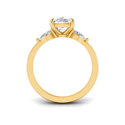3 Ct Elongated Cushion Lab Diamond & .40 Ctw Three Stone Whisper Engagement Ring
