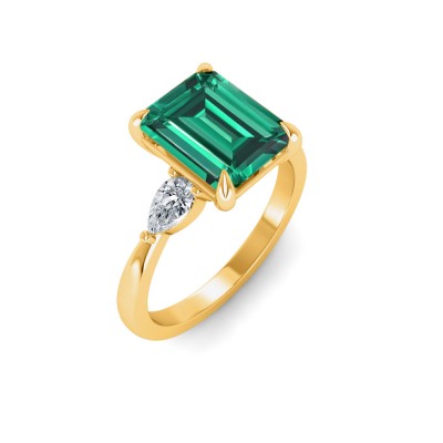 5 Ct Emerald Cut Emerald & Lab Diamond Three Stone Whisper Engagement Ring