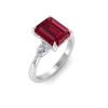 5 Ct Emerald Cut Ruby & Lab Diamond Three Stone Whisper Engagement Ring