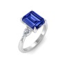 5 Ct Emerald Cut Sapphire & Lab Diamond Three Stone Whisper Engagement Ring