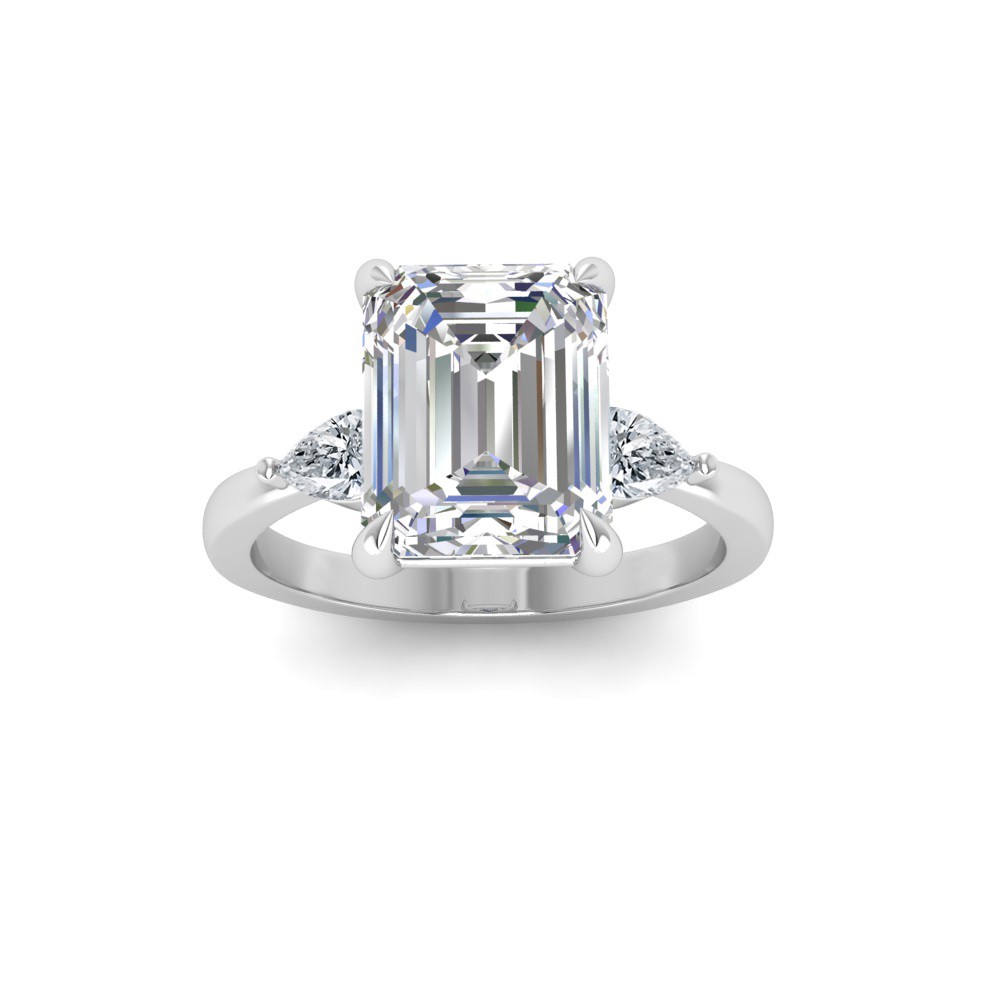 2.5 Ct Emerald Moissanite & .40 Ctw Lab Diamond Three Stone Whisper Engagement Ring