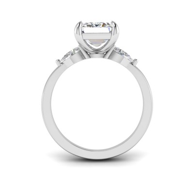 1 Ct Emerald Moissanite & .40 Ctw Lab Diamond Three Stone Whisper Engagement Ring