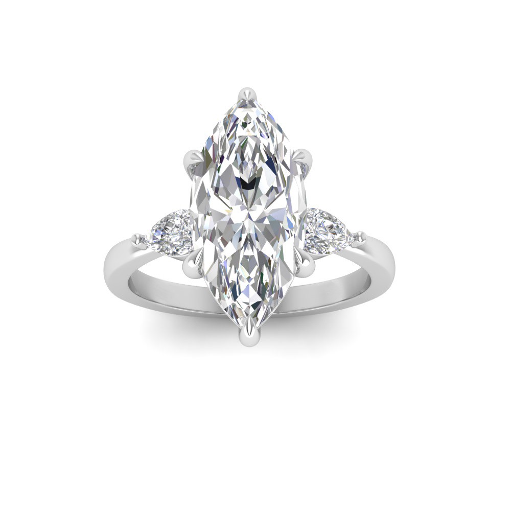 5 Ct Marquise Premium Lab Diamond & .40 Ctw Three Stone Whisper Engagement Ring