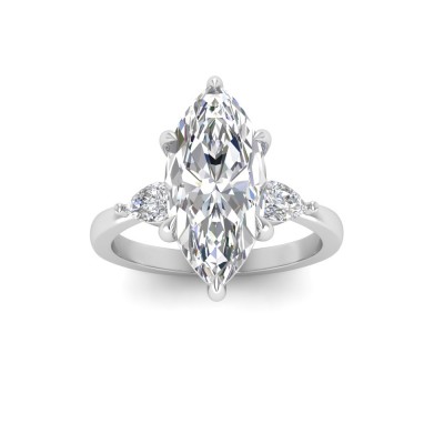 1 Ct Marquise Moissanite & .40 Ctw Lab Diamond Three Stone Whisper Engagement Ring