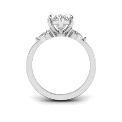 1 Ct Marquise Moissanite & .40 Ctw Lab Diamond Three Stone Whisper Engagement Ring
