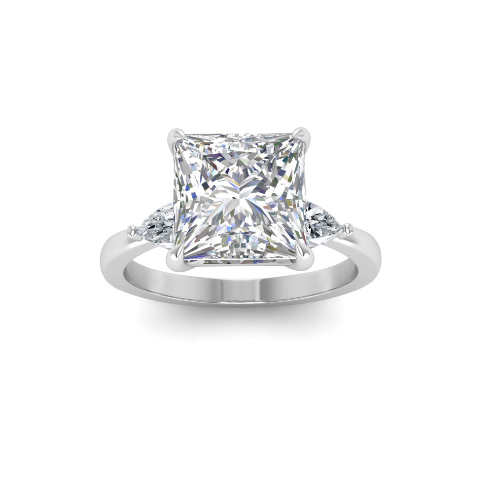5 Ct Princess Lab Diamond & .40 Ctw Three Stone Whisper Engagement Ring