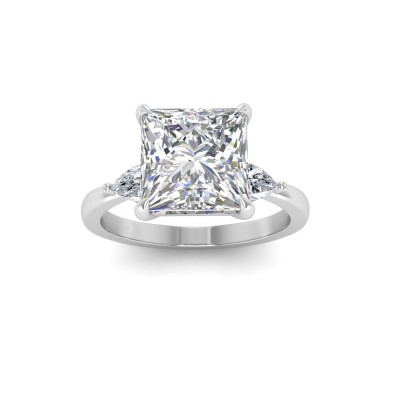1 Ct Princess Moissanite & .40 Ctw Lab Diamond Three Stone Whisper Engagement Ring