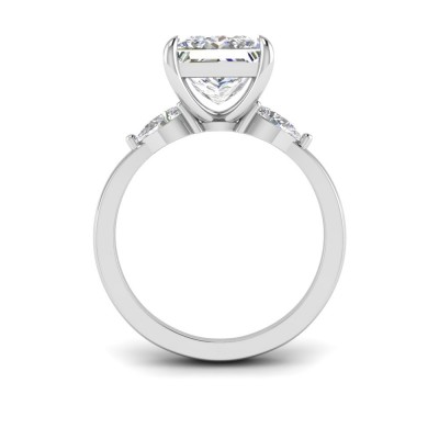 1 Ct Princess Moissanite & .40 Ctw Lab Diamond Three Stone Whisper Engagement Ring