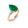 5 Ct Pear Emerald & Lab Diamond Three Stone Whisper Engagement Ring