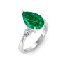 5 Ct Pear Emerald & Lab Diamond Three Stone Whisper Engagement Ring