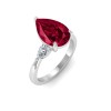 5 Ct Pear Ruby & Lab Diamond Three Stone Whisper Engagement Ring