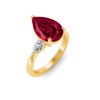 5 Ct Pear Ruby & Lab Diamond Three Stone Whisper Engagement Ring