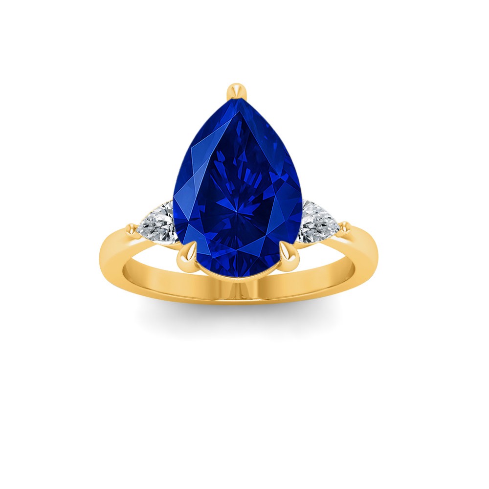 5 Ct Pear Sapphire & Lab Diamond Three Stone Whisper Engagement Ring