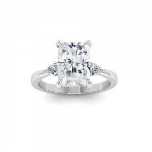 3 Ct Radiant Premium Lab Diamond & .40 Ctw Three Stone Whisper Engagement Ring