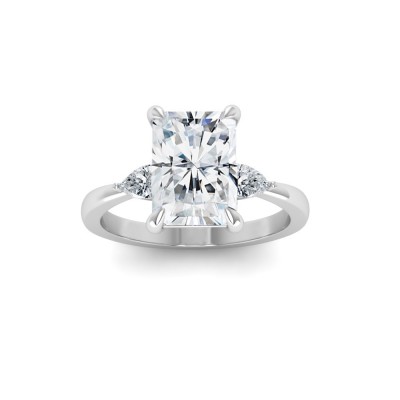 3.5 Ct Radiant Moissanite & .40 Ctw Lab Diamond Three Stone Whisper Engagement Ring