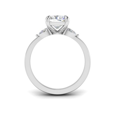 3.5 Ct Radiant Moissanite & .40 Ctw Lab Diamond Three Stone Whisper Engagement Ring