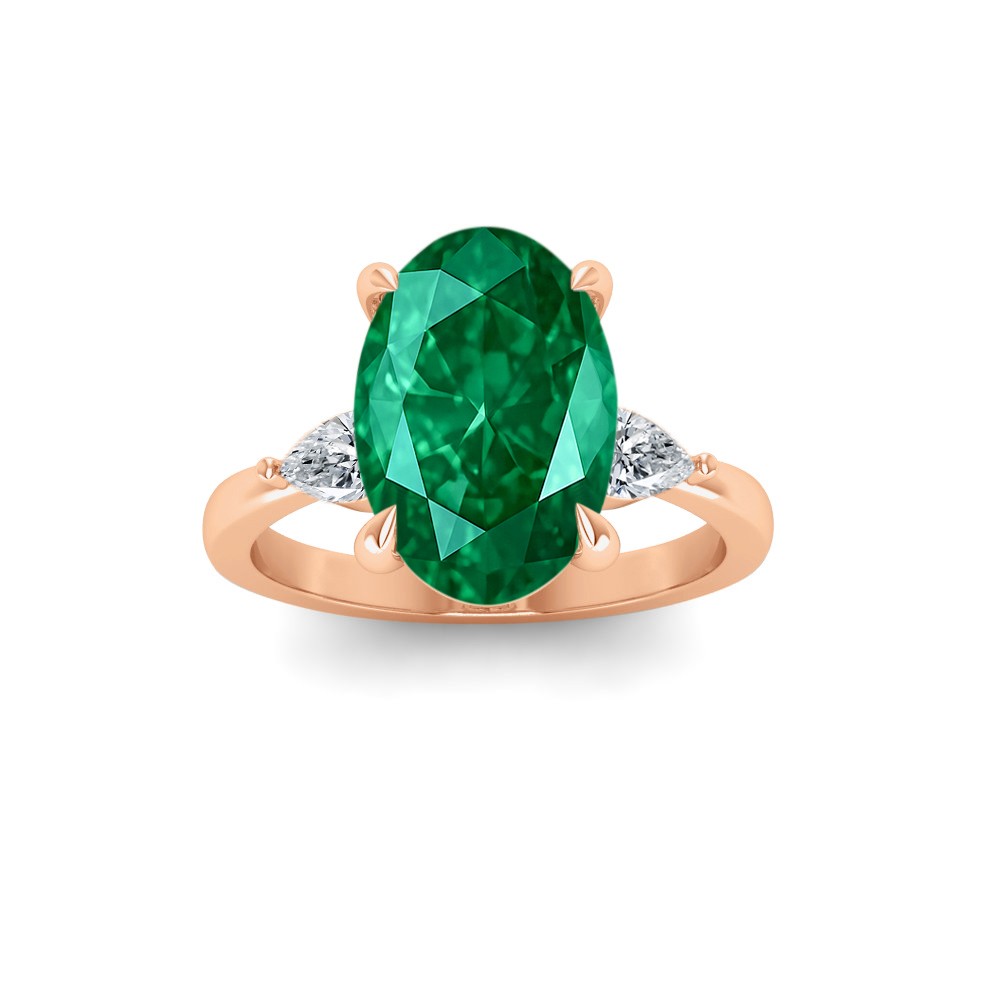 5 Ct Oval Emerald & Lab Diamond Three Stone Whisper Engagement Ring