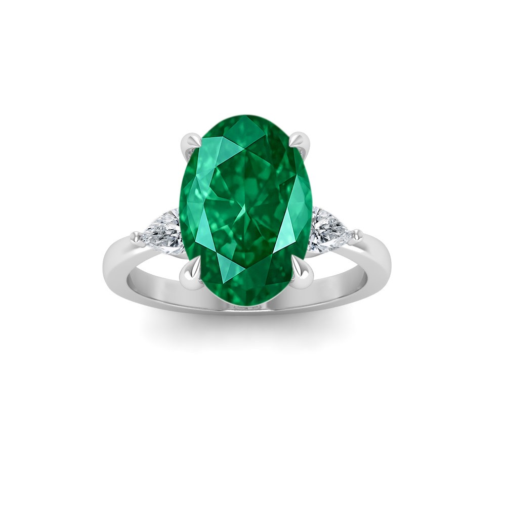 5 Ct Oval Emerald & Lab Diamond Three Stone Whisper Engagement Ring