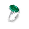 5 Ct Oval Emerald & Lab Diamond Three Stone Whisper Engagement Ring