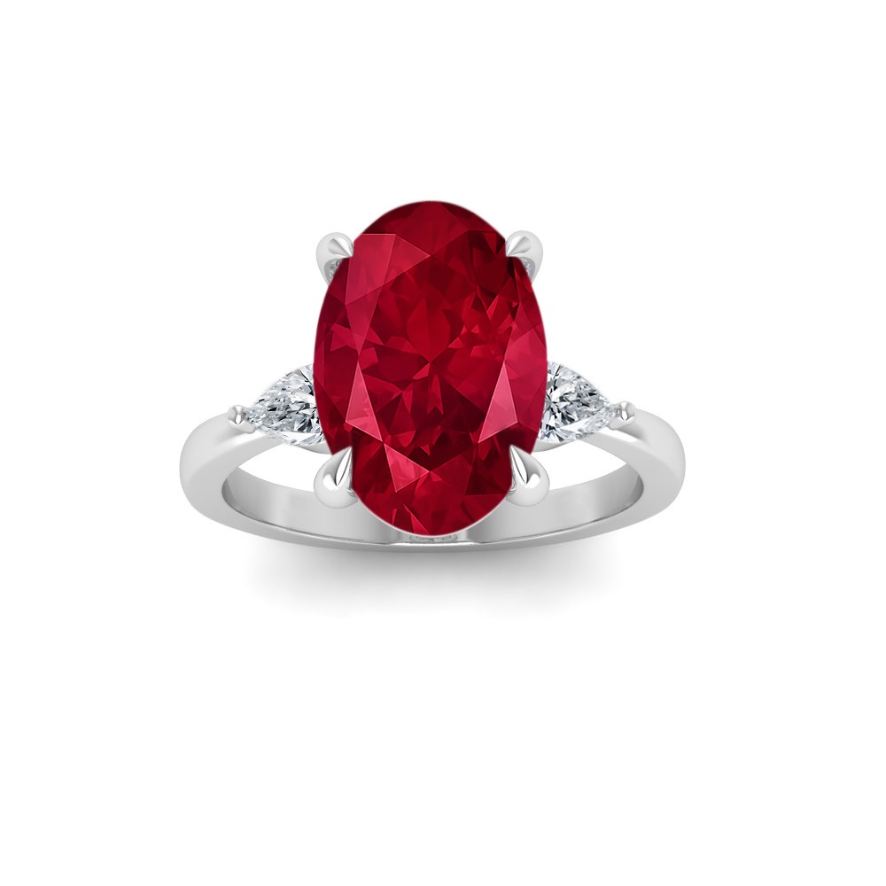 5 Ct Oval Ruby & Lab Diamond Three Stone Whisper Engagement Ring