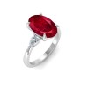 5 Ct Oval Ruby & Lab Diamond Three Stone Whisper Engagement Ring