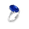 5 Ct Oval Sapphire & Lab Diamond Three Stone Whisper Engagement Ring